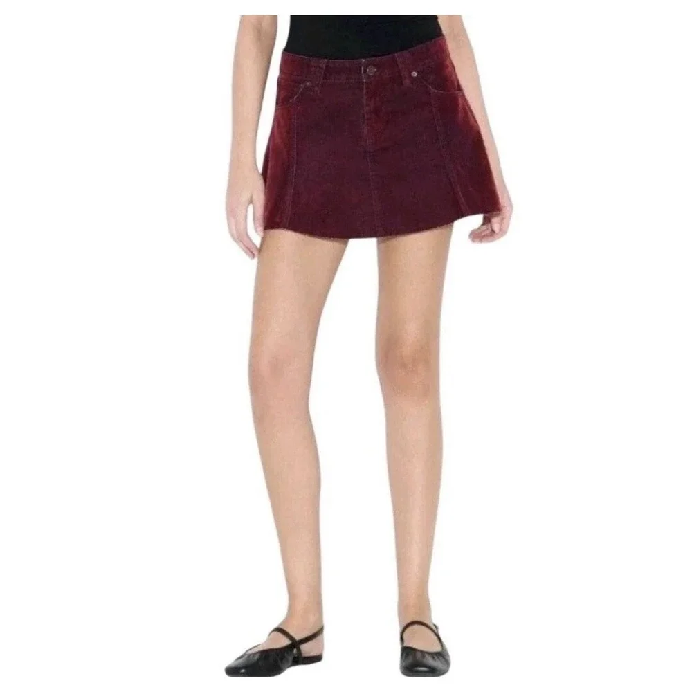 Wild Fable Mini Skirt Women's 14 Burgundy Acid Wash Denim Flare NWT Target